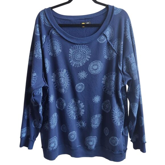 Life Is Good Womens Blue Crewneck Sweatshirt-Raw Seams-AllOverCelestial Print L - Picture 1 of 12